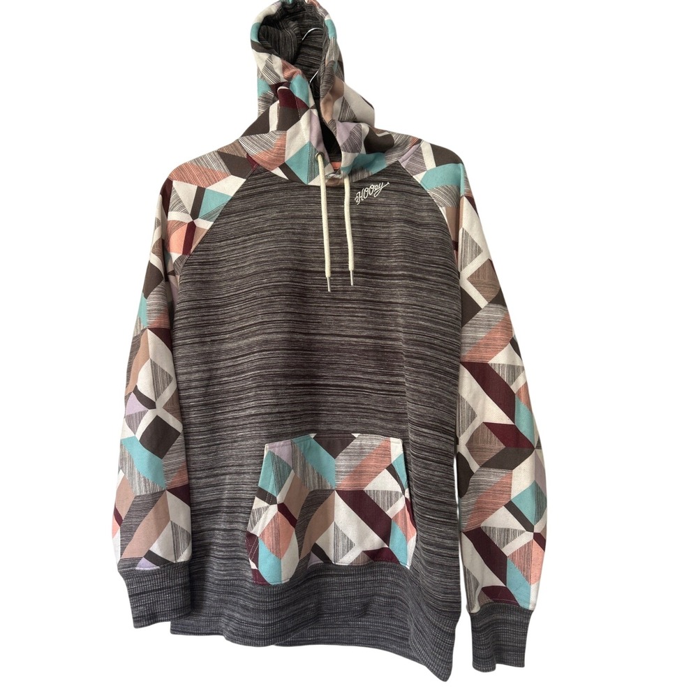 Hooey Womens Gray Space Dye Geometric Raglan Pullover Hoodie Sweatshirt L